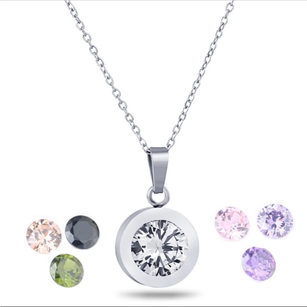 Elegant Silver Pendant Necklace & earrings  with Interchangeable Stones